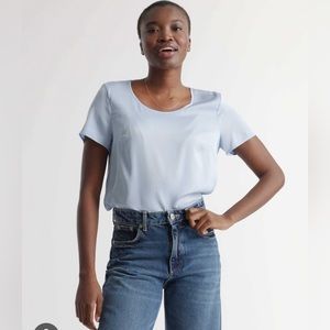 Quince Women's Washable Stretch Silk Tee XL Ballard Blue